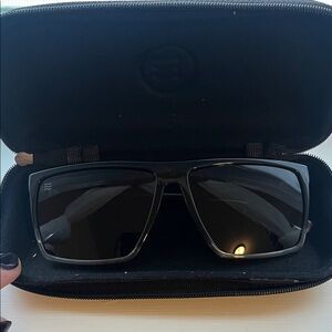 Men's Black Rectangular Sunglasses with Protective Zip Case